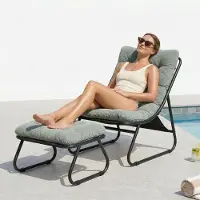 LVHOM Fauteuil relax avec repose-pieds, fauteuil lounge en velours côtelé pour salon et véranda, fauteuil de lecture moderne avec structure métallique, sans accoudoirs, vert clair