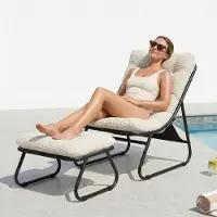 LVHOM Fauteuil de détente avec repose-pieds, fauteuil de salon en velours côtelé pour le salon et la véranda, fauteuil de lecture moderne avec structure métallique, sans accoudoirs, blanc