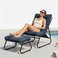LVHOM Fauteuil de détente avec repose-pieds, fauteuil de salon en velours côtelé pour le salon et la véranda, fauteuil de lecture moderne avec structure métallique, sans accoudoirs, bleu