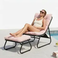 LVHOM Fauteuil relax avec repose-pieds, fauteuil de salon en velours côtelé pour le salon et la véranda, fauteuil de lecture moderne avec structure métallique, sans accoudoirs, rose