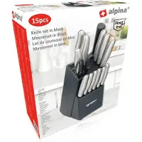 Alpina Bloc à couteaux, 15 pièces, acier inoxydable, noir