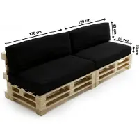 Bananair Coussins Palette Déhoussable Imperméable LOT x2 120x80cm/120x40cm Noir