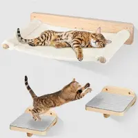 StarTech.com Mur d'escalade pour chats - Arbre à chat mural - 2 marches - Hamac - Trois niveaux - Blanc