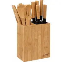 5five Simply Smart Organisateur de cuisine avec accessoires 11 pcs, bloc à couteaux avec 5 couteaux, bambou, acier, 189690