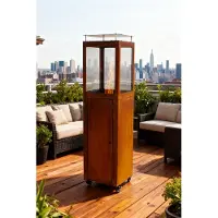 Green Flame Chauffage de terrasse à pellets en acier Corten - Chauffage à pellets en acier Corten - Pellets de bois - 35 x 35 x 139 cm
