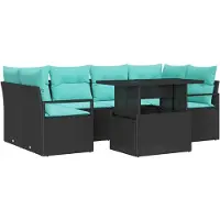 vidaXL Ensemble de canapés de jardin avec coussins, 7 pièces, en polyrotin noir et bleu