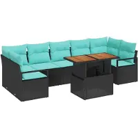 vidaXL Ensemble de canapés de jardin avec coussins, 8 pièces, noir et bleu sarcelle