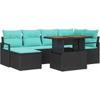 vidaXL Ensemble de salon de jardin avec coussins, 7 pièces, noir et bleu sarcelle