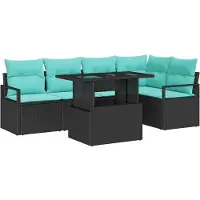 vidaXL Ensemble de canapés de jardin avec coussins, 6 pièces, noir et bleu, en polyrotin