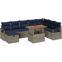 Syfax Ensemble de canapé de jardin avec coussin 9 pcs Gris polyrotin