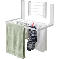 Relaxdays Séchoir à linge magnétique , pliable, sans perçage, dimensions : 25 x 40,5 x 25 cm, séchoir à linge magnétique, métal, blanc