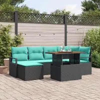 Prolenta Maison Exclusive - Ensemble de canapé de jardin, 7 pièces, en résine tressée noire et turquoise