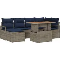 vidaXL Ensemble de canapé de jardin , 7 pièces, gris, en résine tressée