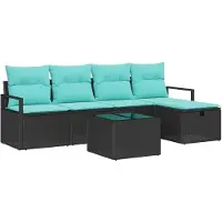 vidaXL Ensemble de canapés avec coussins (6 pièces), noir et turquoise, en polyrotin