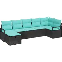 vidaXL Ensemble de canapés avec coussins, 7 pièces, noir et turquoise, en polyrotin