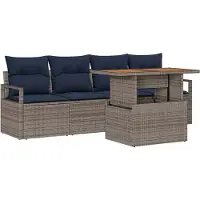 vidaXL Ensemble de salon de jardin , 5 pièces, couleur gris et bleu marine, pour 4 personnes