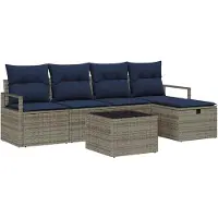 vidaXL Ensemble de salon de jardin , 6 pièces, gris et bleu marine, en résine tressée