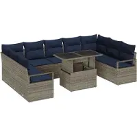 vidaXL Ensemble de canapés de jardin , 10 pièces, 9 places, gris et bleu marine