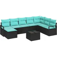 Syfax Ensemble de Canapés avec coussin 9 pcs Noir polyrotin