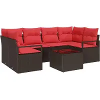 vidaXL Ensemble de canapés avec coussins, 7 pièces, en rotin synthétique marron et rouge