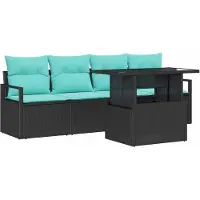vidaXL Ensemble canapé de jardin avec mémoire 5 pcs noir poly rotin