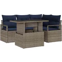 vidaXL Ensemble de canapés de jardin , 5 pièces, gris et bleu marine, pour 4 personnes