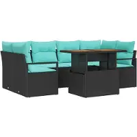 vidaXL Ensemble de canapés de jardin avec coussins, 7 pièces, noir et bleu
