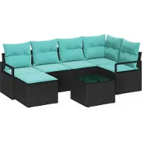 vidaXL Ensemble de canapés avec coussins, 7 pièces, en rotin synthétique noir