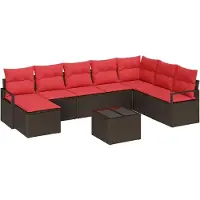 Syfax Ensemble de Canapés avec coussin 9 pcs Marron polyrotin