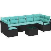 vidaXL Ensemble de canapés , 8 pièces, noir et turquoise, en polyrotin