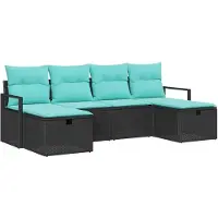 vidaXL Ensemble de canapés avec coussins (6 pièces), noir et turquoise, en polyrotin