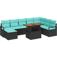 vidaXL Ensemble de salon de jardin avec coussins, 9 pièces, noir et bleu sarcelle