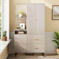 Fortuna Lai Armoire avec miroir et panneaux rembourrés - vestiaire d'entrée, armoire d'entrée, armoire murale étagère pour hall d'entrée et couloir, armoire à chaussures - 110 x 186 x 38 cm
