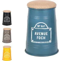 Meublorama Lot de 4 tabourets pouf conique au style industriel, collection PARIS – Couleurs noir, jaune, gris et bleu