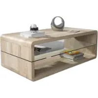 Meublorama Table basse LEVIS – Design contemporain – Coloris chêne – Plateau intermédiaire en verre