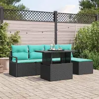 Prolenta Maison Exclusive - Ensemble de canapé de jardin pour 6 personnes, en résine tressée noire et bleue