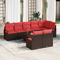 Prolenta Maison Exclusive - Ensemble de canapé de jardin, 9 pièces, en résine tressée, couleurs marron et rouge