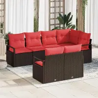 Prolenta Maison Exclusive - Ensemble de canapé de jardin, 7 pièces, en résine tressée, couleurs marron et rouge