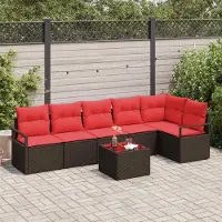 Prolenta Maison Exclusive - Ensemble de canapé de jardin, 7 pièces, en résine tressée, couleurs marron et rouge