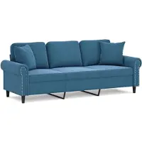 Syfax Canapé 3 places avec oreillers décoratifs bleu 180 cm velours