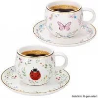 MamboCat Fancy Garden Coccinelles et papillons – 2 tasses à espresso avec soucoupes