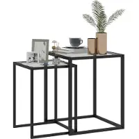 SUGIFT , table basse, ensemble de tables, verre trempé et acier, noire