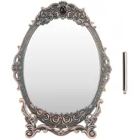Gistuch Miroir de maquillage rétro pour bureau, motif floral en relief, bords perlés, image nette, décoration vintage fonctionnelle, cuivre rouge