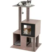 Northix Arbre à chat avec poteaux en sisal, 2 grottes, 94 cm, gris