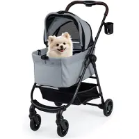 Northix Poussette 3-en-1 pour animaux de compagnie avec sac de transport amovible, gris