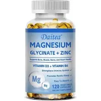 Daitea Glycinate de magnésium + zinc + vitamine D3 + vitamine B6 (120 gélules) Complément alimentaire, os, muscles, nerfs, cur