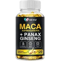 Menxi Maca, Ashwaganda + Ginseng (120 gélules) Complément alimentaire, énergie, endurance, force
