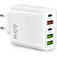 IeGeek Chargeur USB C, PD65W 5V4A PD+3USB prise de charge, chargeur rapide, prise d'alimentation multiple charge rapide pour Apple iPhone iPad Google Samsung, Blanc