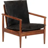 vidaXL Meubles Fauteuil Noir Cuir véritable et bois massif Acacia - Fauteuil TV & Relax 340922