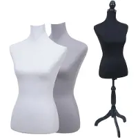 Mendler Mannequin de couture avec 3 housses HWC-Q24, torse de mannequin de vitrine féminin, en mousse, housse amovible, certifié MVG